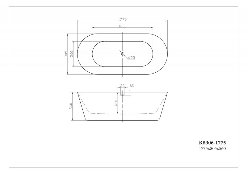 Отдельностоящая акриловая ванна Belbagno BB306 ФОТО