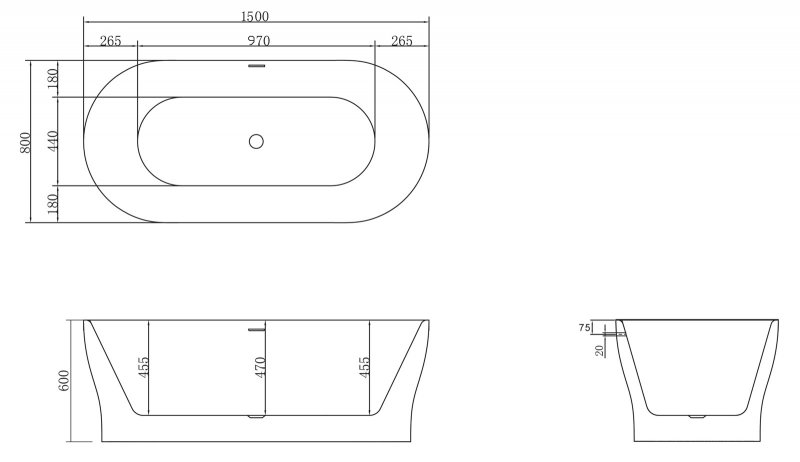 Ванна акриловая отдельностоящая Belbagno BB405 150х80 или 170х80 схема 5