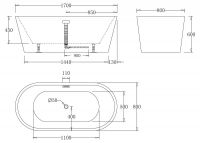 Ванна отдельностоящая Belbagno BB71 180x80 см схема 2