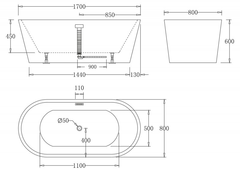 Ванна отдельностоящая Belbagno BB71 180x80 см схема 2