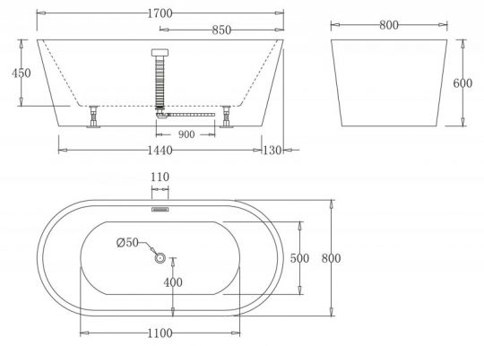 Ванна отдельностоящая Belbagno BB71 180x80 см схема 2