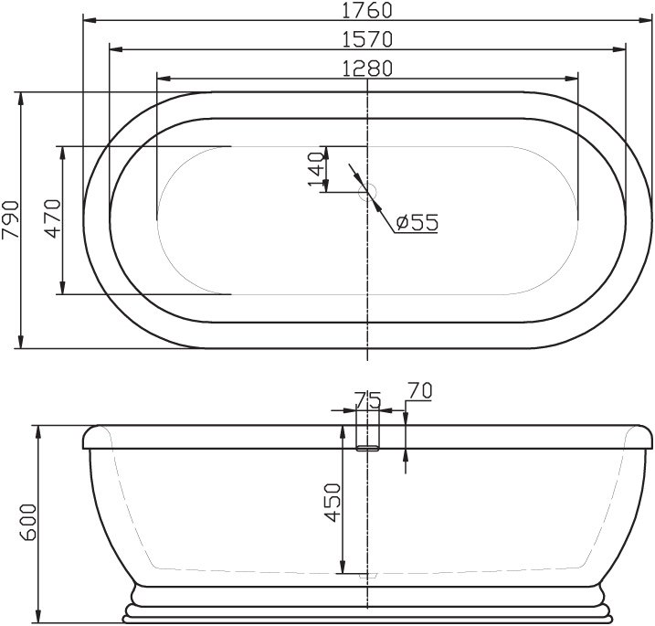 Отдельностоящая полимерная ванна Belbagno BB03 176x79 ФОТО