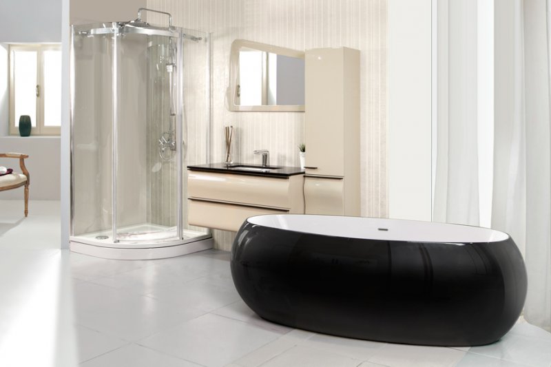 Черная акриловая ванна Belbagno BB18-NERO/BIA 180x90 ФОТО