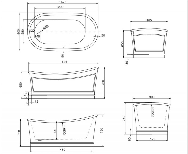 Ванна Belbagno BB32-CF36 167x90 схема 2