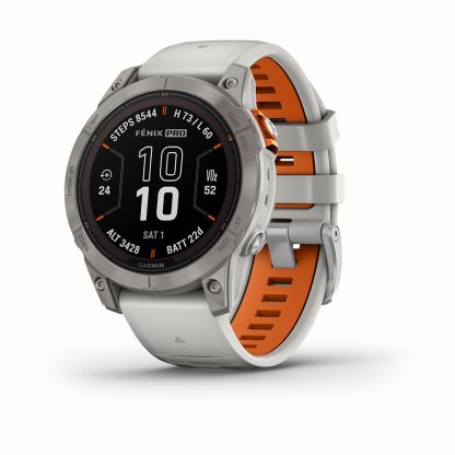 Умные часы Garmin  FENIX 7 PRO Sapphire Solar титановый серый с серо-оранжевым ремешком фото