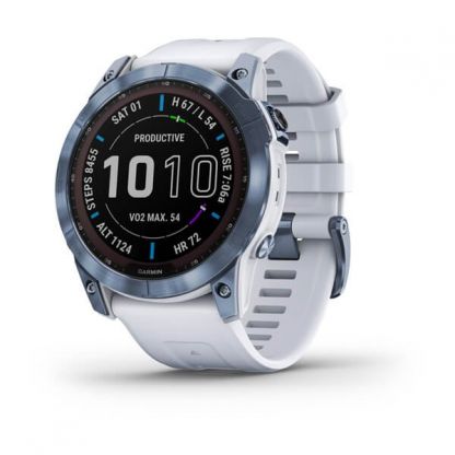 Умные часы Garmin Fenix 7X Sapphire Solar титановый синий минерал DLC с белым ремешком