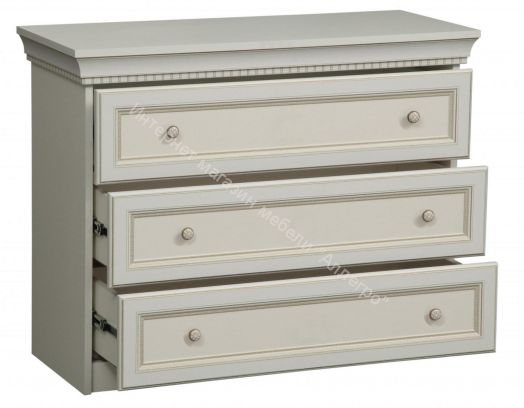 Комод 40.06 Эльмира, Белый/Белая кожа патина