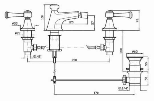 Смеситель для биде с керамическими ручками Zucchetti Agor Classic ZAM370 ФОТО