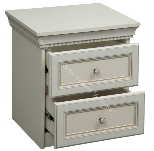 Тумба прикроватная 40.08 Эльмира, Белый/Белая кожа патина