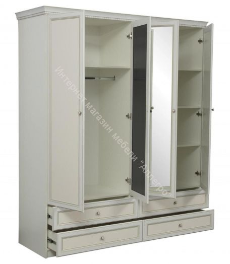 Шкаф комбинированный 40.01 Эльмира, Белый/Белая кожа патина