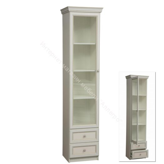 Шкаф - пенал 40.04 Эльмира, Белый/Белая кожа патина