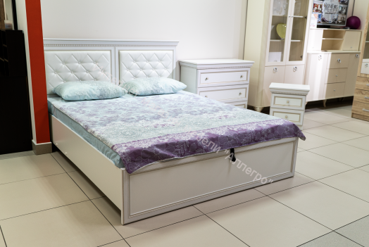 Кровать 40.12 - 03 (1600) Эльмира с подъемным мех., Белый/Белая кожа патина