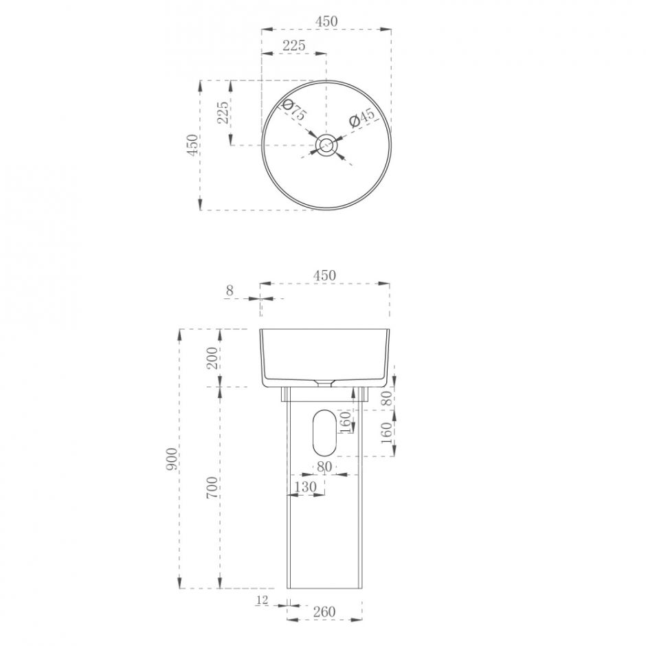 Прозрачная отдельностоящая раковина ABBER Kristall AT2702Onyx-H 45х45 ФОТО