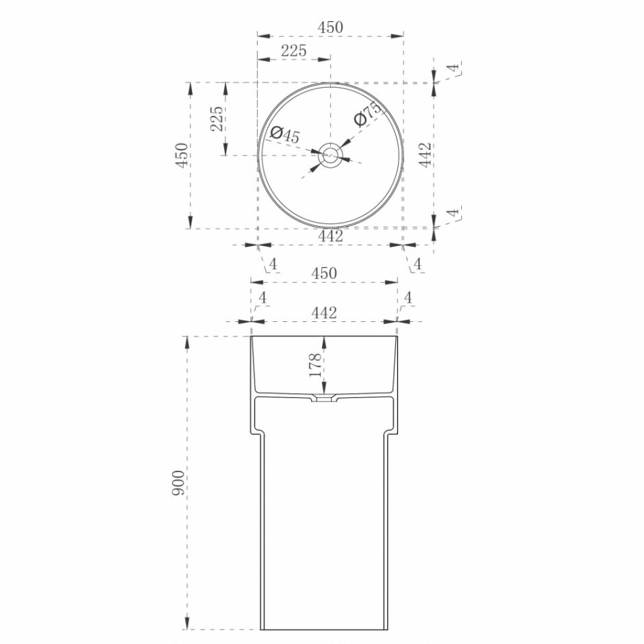 Прозрачная отдельностоящая раковина ABBER Kristall AT2701Onyx 45х45 ФОТО