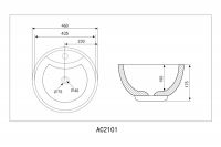 Накладная раковина ABBER Bequem AC2101MB черная матовая 46х46 схема 2