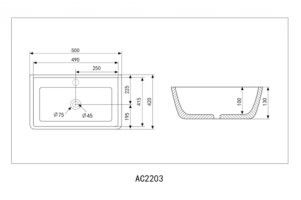 Раковина накладная ABBER Rechteck AC2203MB черная матовая 50х42 схема 2