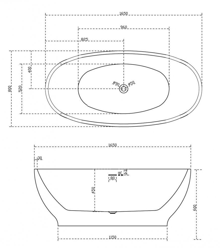 Акриловая ванна ABBER AB9207MB 165х80 схема 2