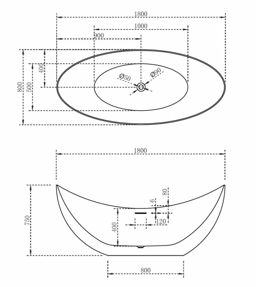 Отдельностоящая ванна акриловая ABBER AB9333 180х80 ФОТО