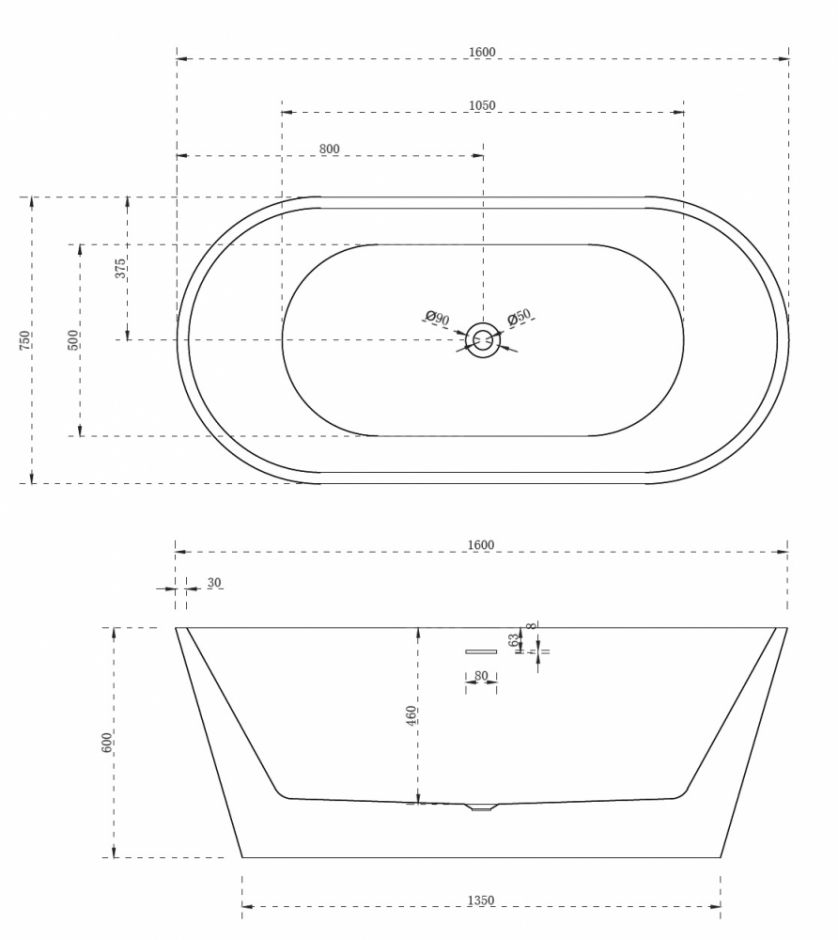 Акриловая ванна ABBER AB9320-1.6 160х75 ФОТО