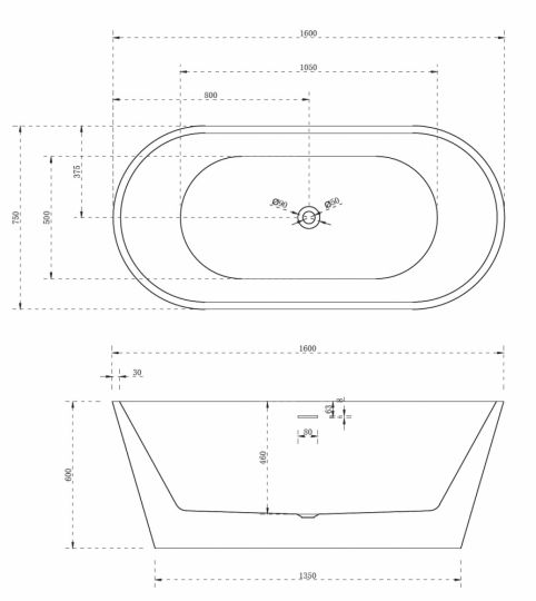 Акриловая ванна ABBER AB9320-1.6 160х75 ФОТО