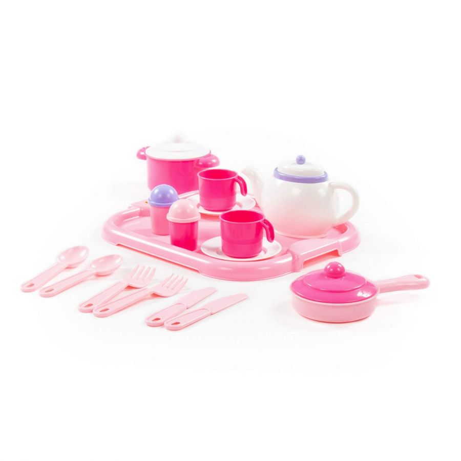 Набор детской посуды "Настенька" с подносом на 2 персоны (19 элементов) (в сеточке)
