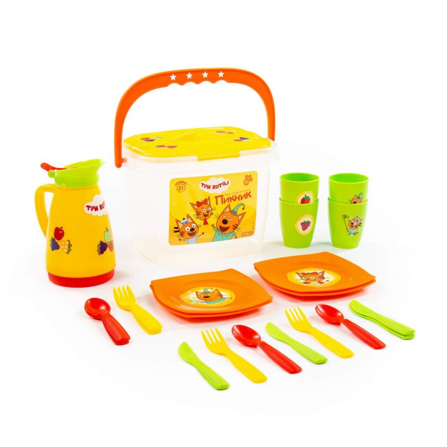 Набор посуды для кукол "Пикник "ТРИ КОТА" (21 элемент, в контейнере)