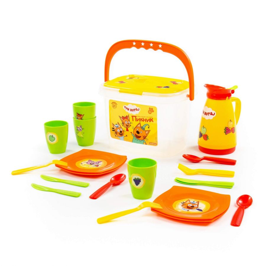 Набор посуды для кукол "Пикник "ТРИ КОТА" (21 элемент, в контейнере)