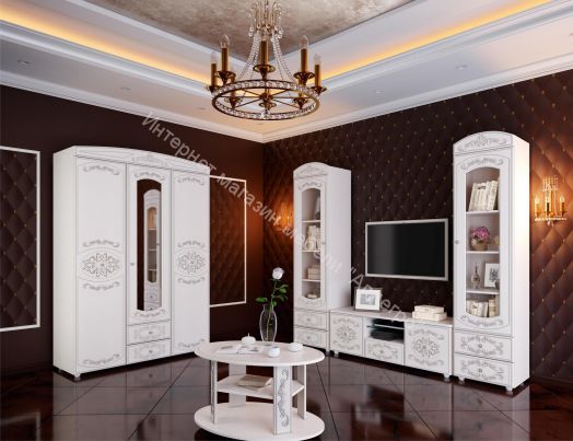 Тумба под ТВ Каролина (Патина), Вудлайн кремовый/Сандал белый