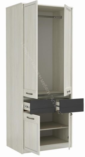 Шкаф для одежды 45.02 Лиана (2-х дв.), Ясень анкор светлый/Ясень графит/Патина