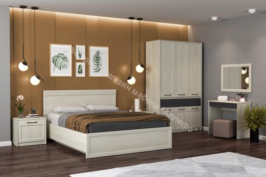 Тумба прикроватная 45.17 Лиана, Ясень анкор светлый/Ясень графит/Патина