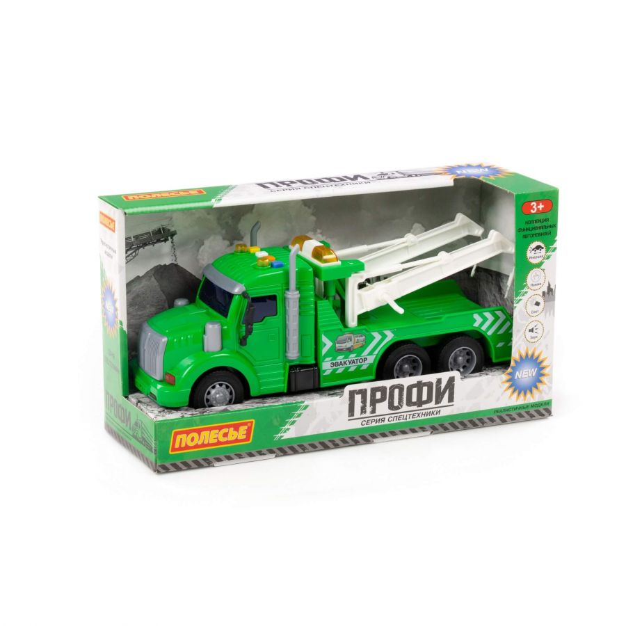 "Профи", автомобиль-эвакуатор инерционный (со светом и звуком) (зелёный) (в коробке)