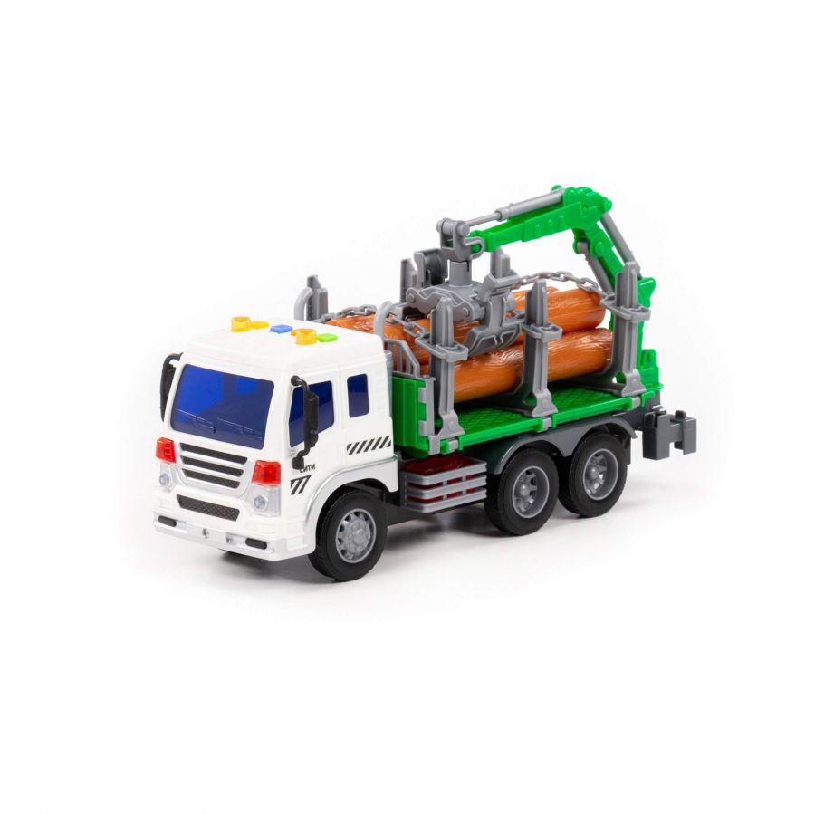 "Сити", автомобиль-лесовоз инерционный (со светом и звуком) (зелёный) (в коробке)