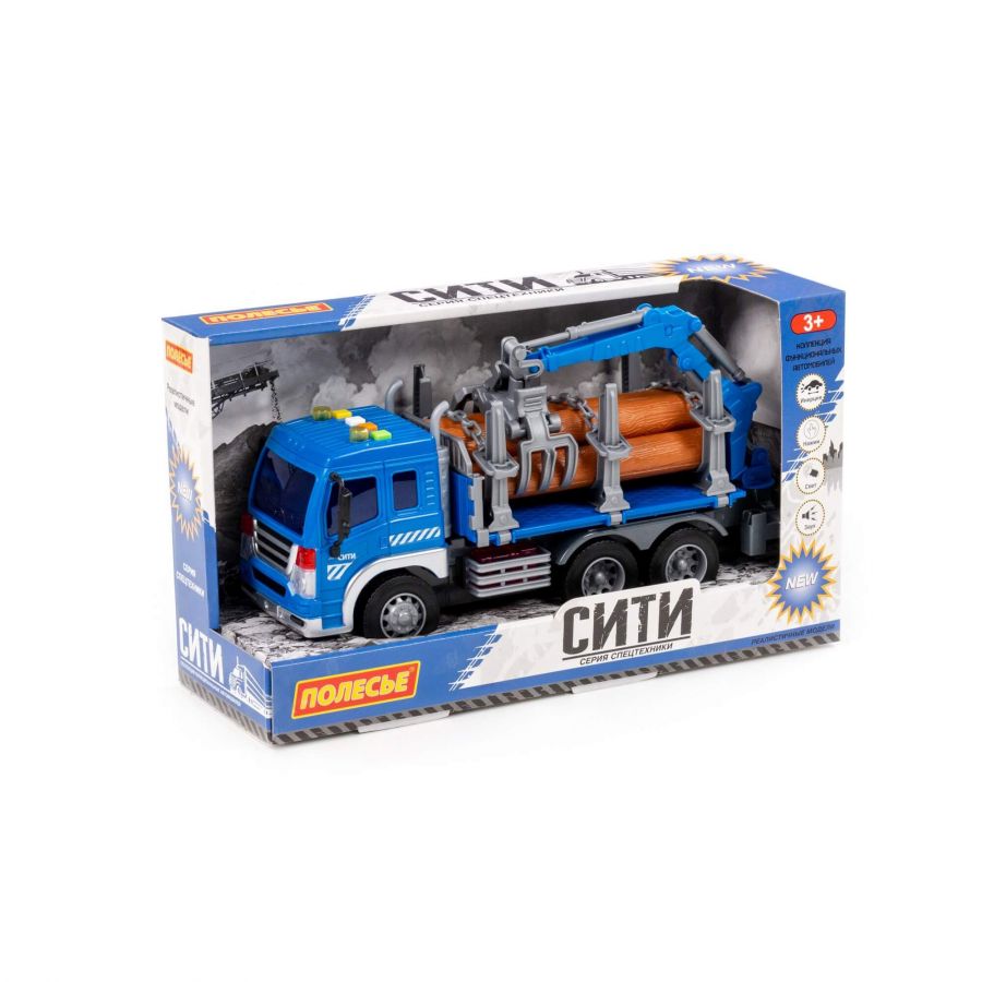 "Сити", автомобиль-лесовоз инерционный (со светом и звуком) (синий) (в коробке)