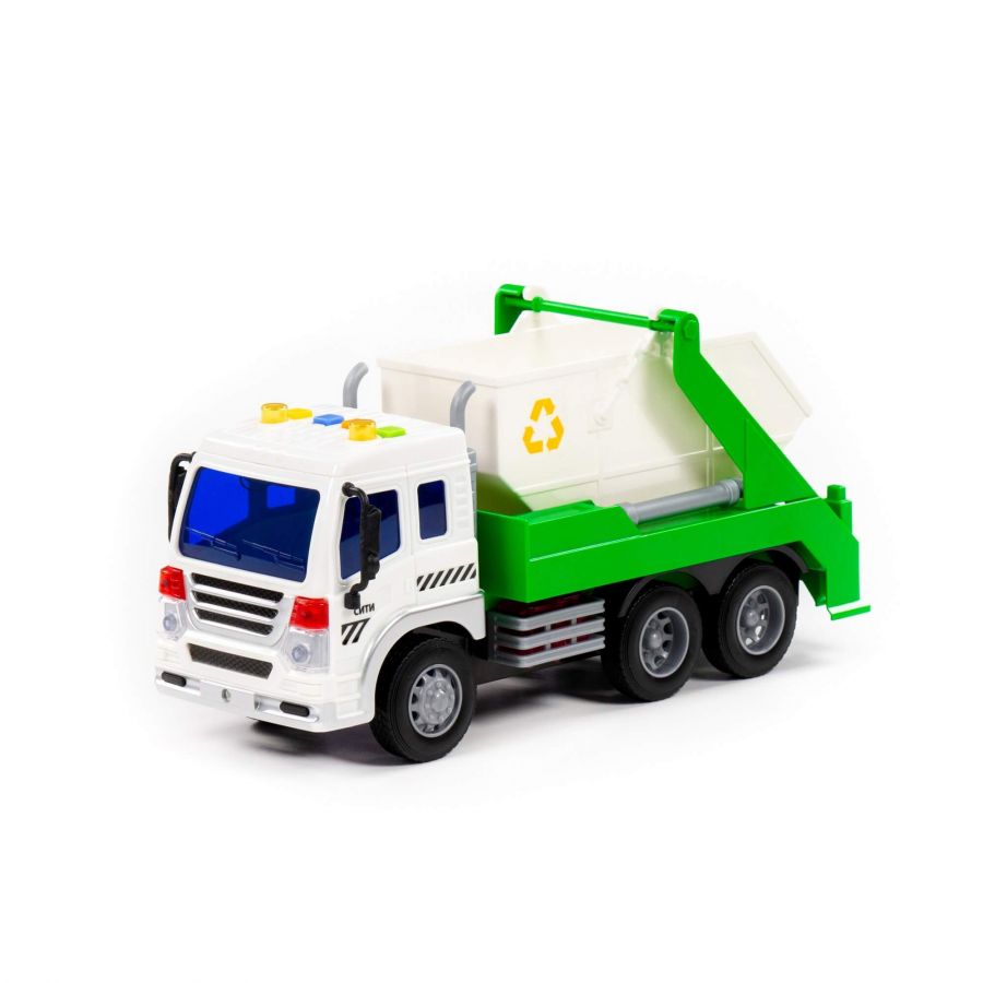 "Сити", автомобиль-контейнеровоз инерционный (со светом и звуком) (зелёный) (в коробке)