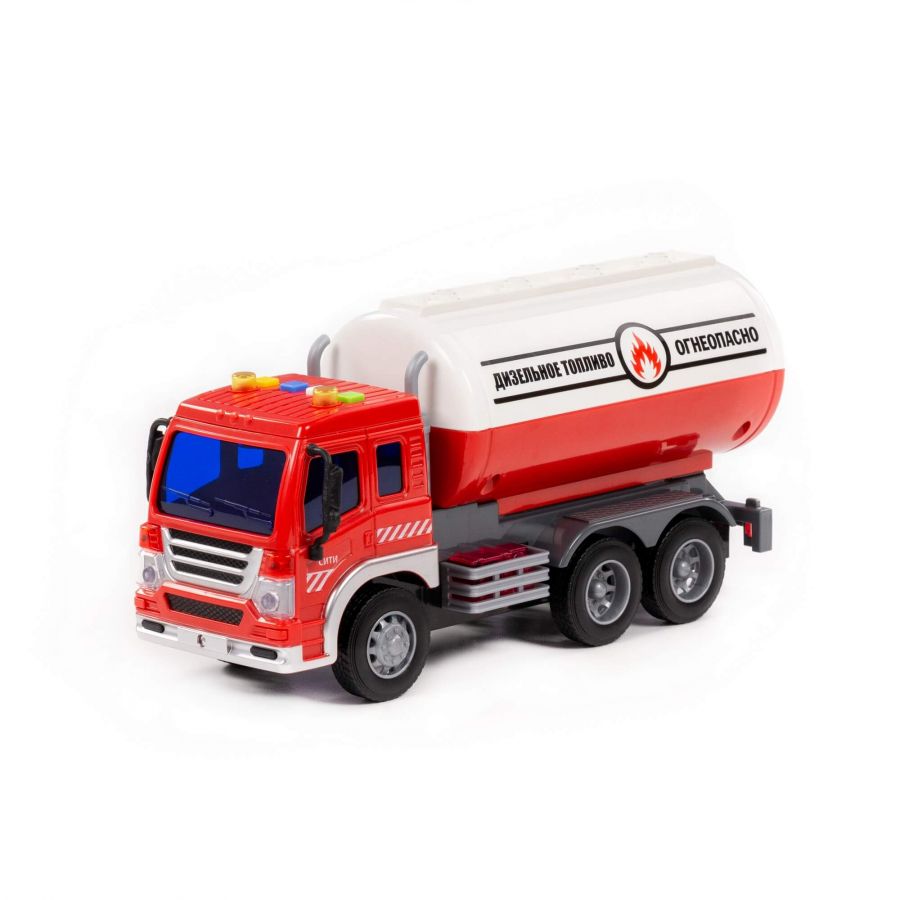 "Сити", автомобиль с цистерной инерционный (со светом и звуком) (красный) (в коробке)