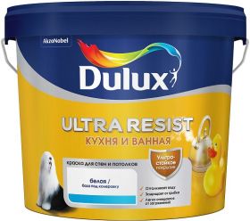 Краска Кухня и Ванная Dulux Ultra Resist 2.5л для Влажных Помещений, Матовая, Полуматовая, Белая / Дюлакс  Ультра Резист