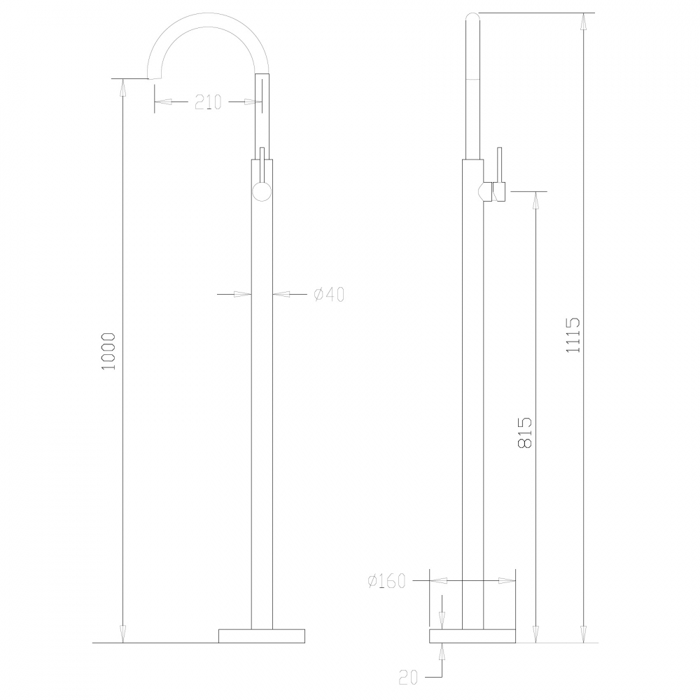 Смеситель ABBER Wasser Kreis AF8141B напольный для раковины, черный матовый схема 2