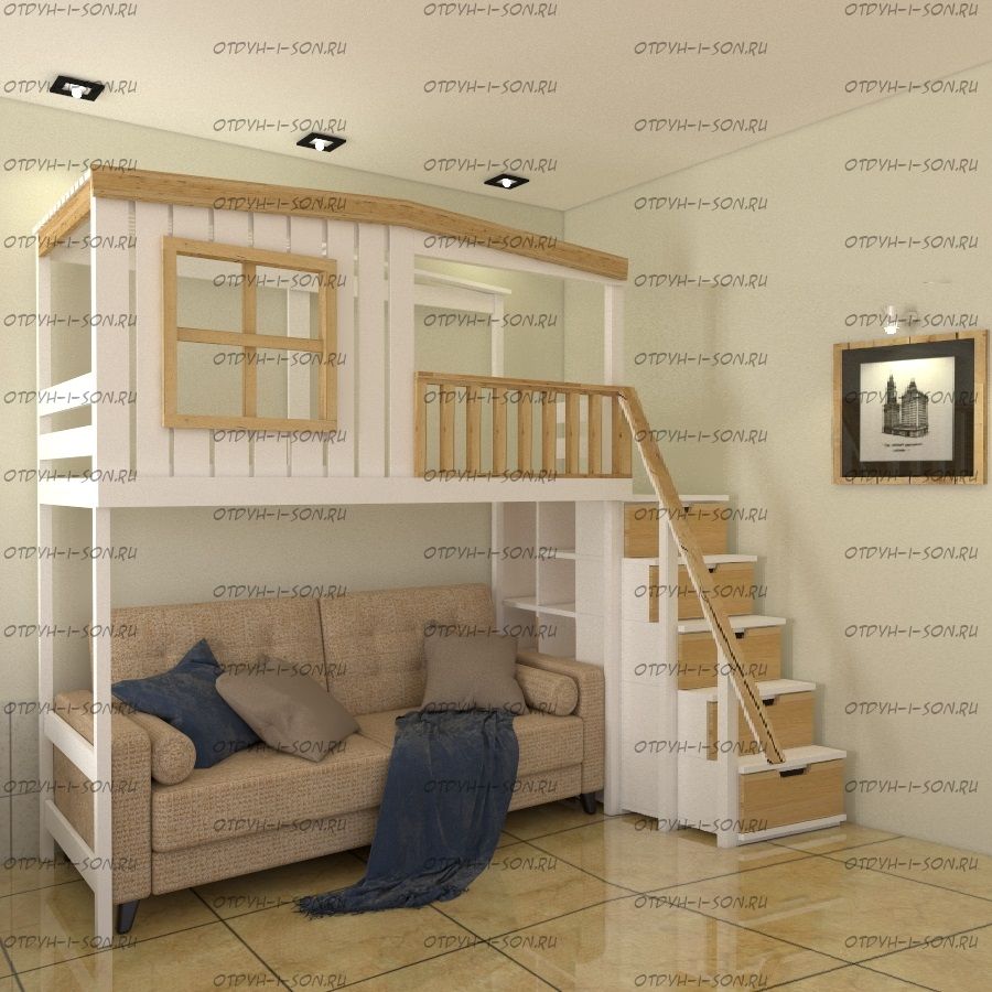 Кровать-чердак Домик Roof, любые размеры