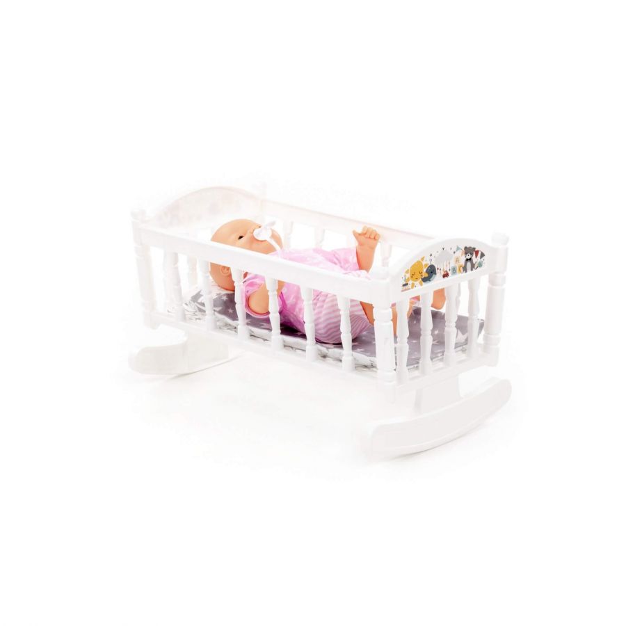 Пупс мягконабивной "Милый" (28 см) с соской + кроватка-качалка №4 (8 элементов) (в пакете)