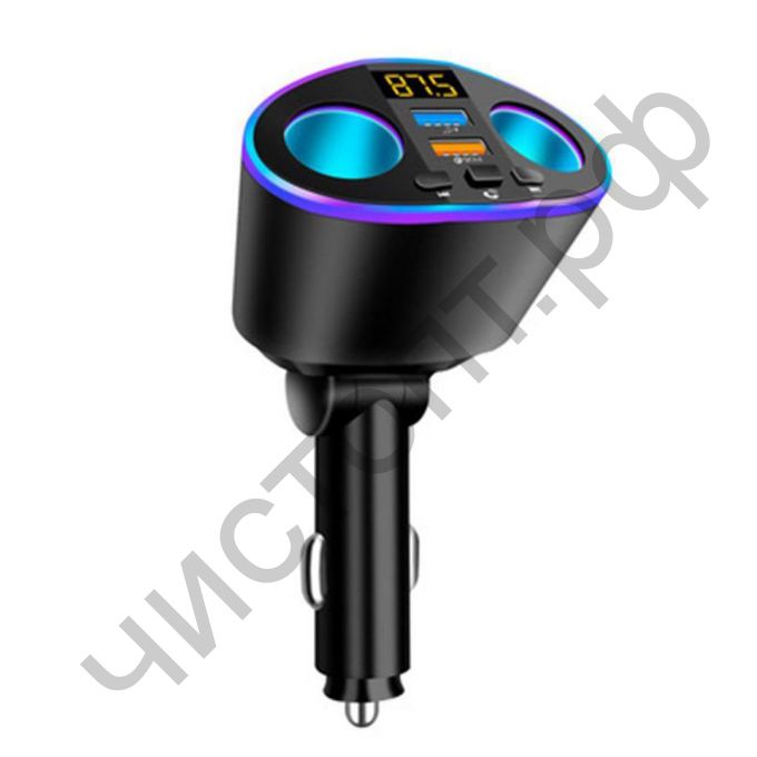 FM модулятор MP3 FM TS-CAF25 подсветка RGB (Bluetooth) 2 USB, один QC3.0 18Вт + разветвитель 2 розетки