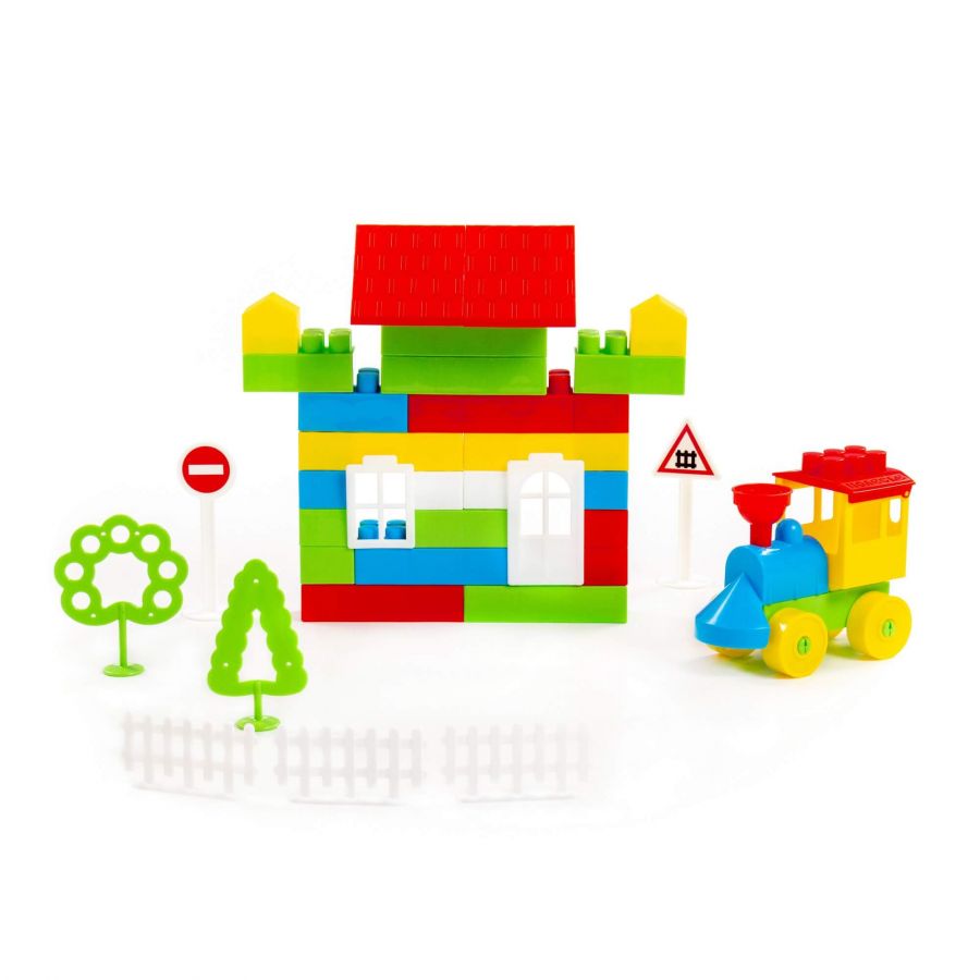 Конструктор "Строитель" (71 элемент) (в контейнере)