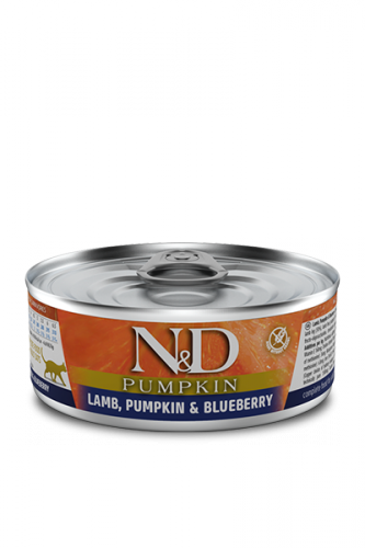 N&D CAT LAMB, PUMPKIN&BLUEBERRY ( Ягненок с Тыквой и Черникой для кошек) 80г.