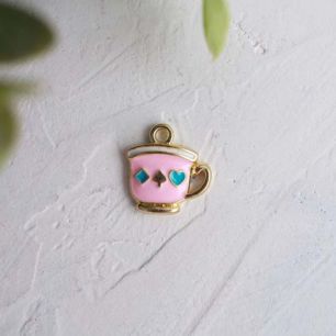 Подвеска металлическая - Чашечка розовая 1,5 см