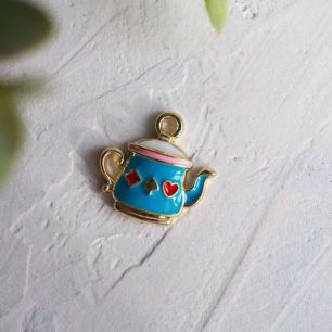 Подвеска металлическая - Чайничек голубой 1,5 см