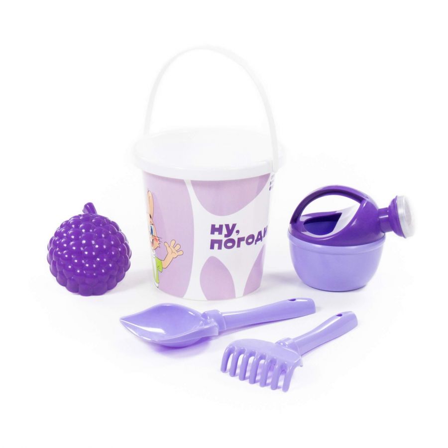 Набор "Ну, погоди!" №5: ведро с наклейкой, лопатка №5, грабельки №5, формочка (малина), лейка малая №4