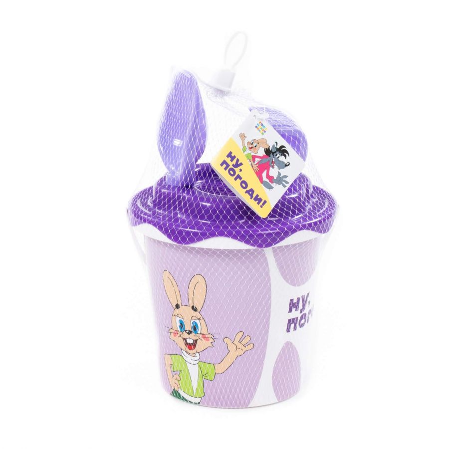 Набор "Ну, погоди!" №6: ведро с наклейкой, ситечко "Солнышко", лопатка №5, грабельки №5