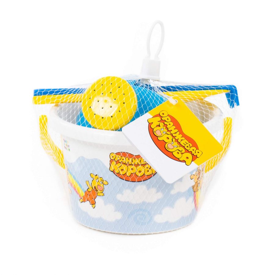 Набор "Оранжевая корова" №4: ведро среднее с наклейкой, лопатка, грабельки, лейка малая №4