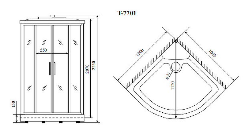 Душевая кабина Timo Lux 100x100 T-7701 с гидромассажем схема 9