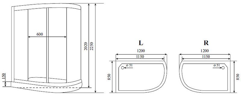 Черная душевая кабина Timo Standart 120x85 T-6602B без гидромассажа схема 3