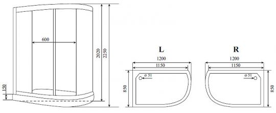 Черная душевая кабина Timo Standart 120x85 T-6602B без гидромассажа ФОТО